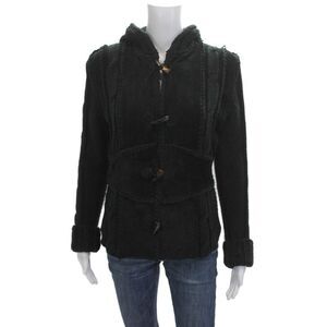 Doma Womens Black Leather Jacket Button High Neck Long Sleeve Size M